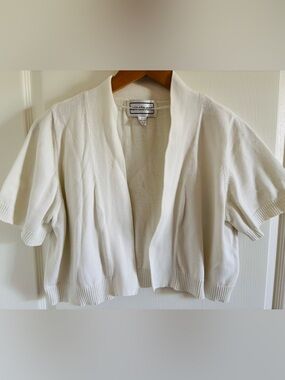 Karin Steven 100% Cotton Cream Open-Front Knit Cardigan(L)